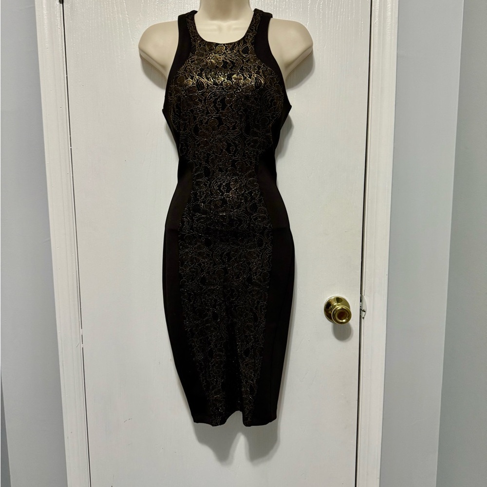 Elegant Black and Gold Lace Dress